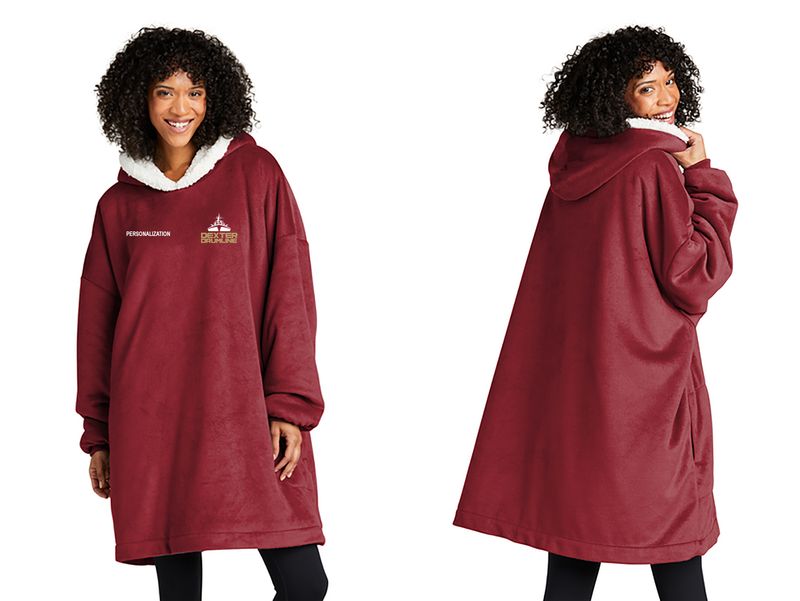 Port Authority Mountain Lodge Wearable Blanket -Red Rhubarb, Black, Hearth Grey
