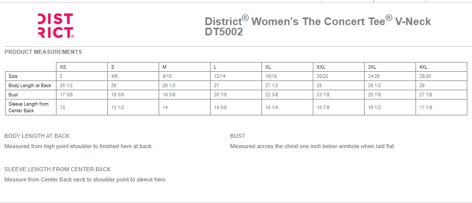District Women's Concert Tee V Neck- White, Heather Grey, Navy