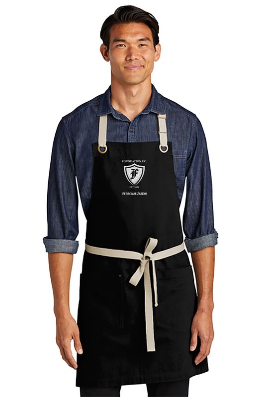 NEW Port Authority Canvas Full-Length Two-Pocket Apron- Black/Stone