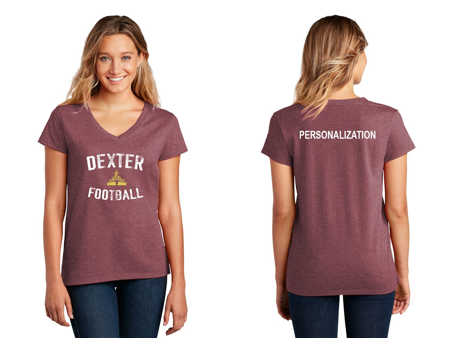 Women's Re-Tee Heather V-Neck-Black, Maroon