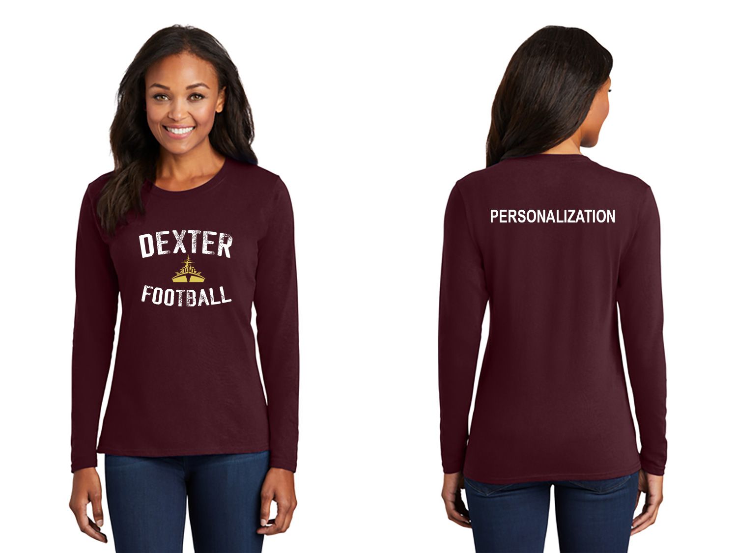 Ladies Long Sleeve Cotton Tee-Black, Maroon