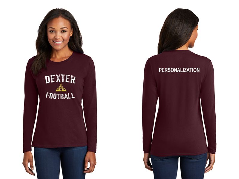 Ladies Long Sleeve Cotton Tee-Black, Maroon