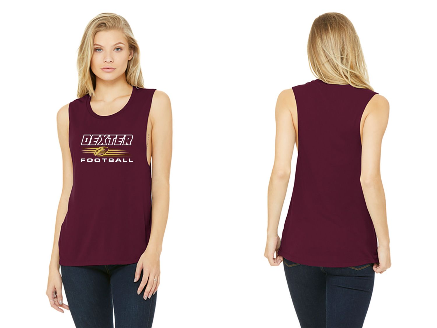 BELLA+CANVAS Women’s Flowy Scoop Muscle Tank- Black, Maroon