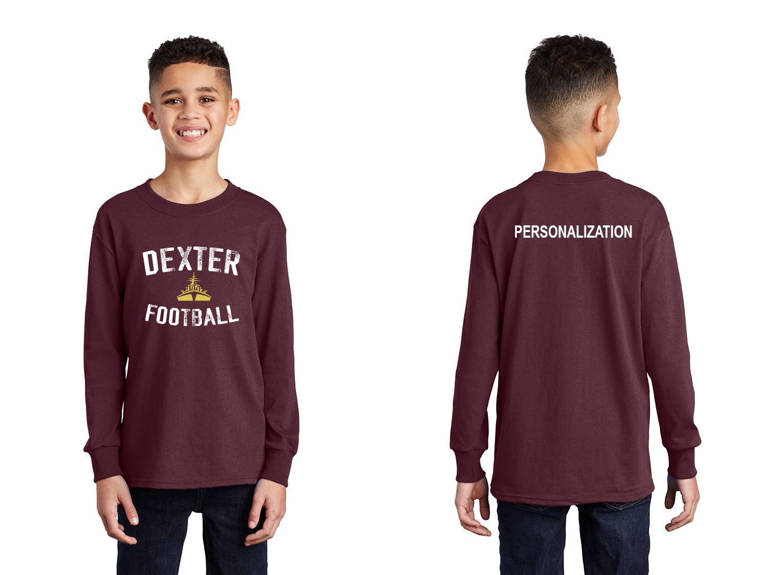 Youth Long Sleeve Cotton T-Shirt- Black, Maroon