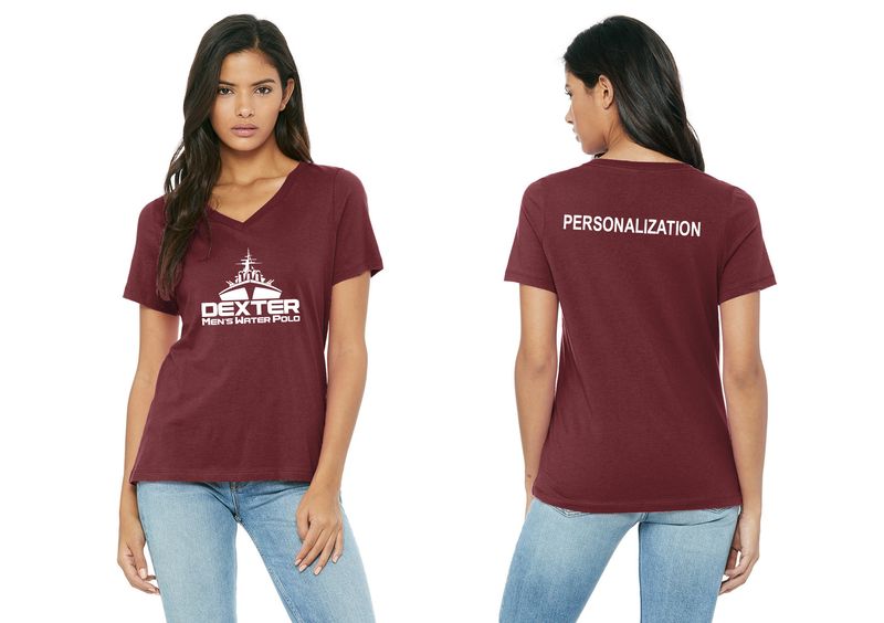Women’s BELLA+CANVAS Relaxed Jersey Short Sleeve V-Neck Tee- Black, Maroon