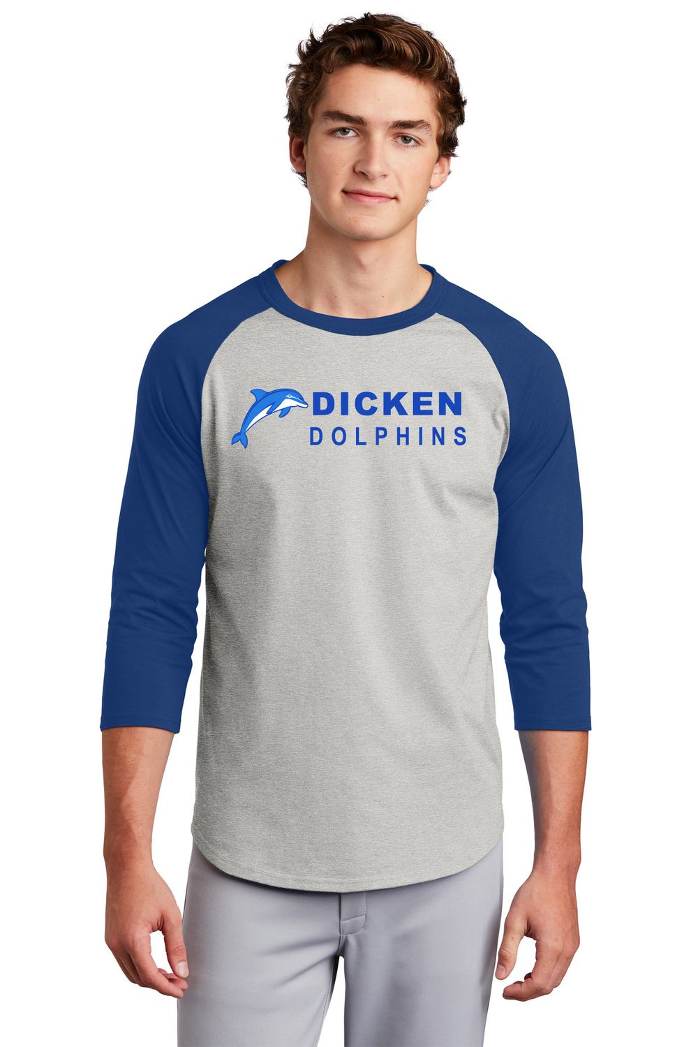 Adult Unisex Cotton Baseball Tee- Royal/Grey, Royal/White
