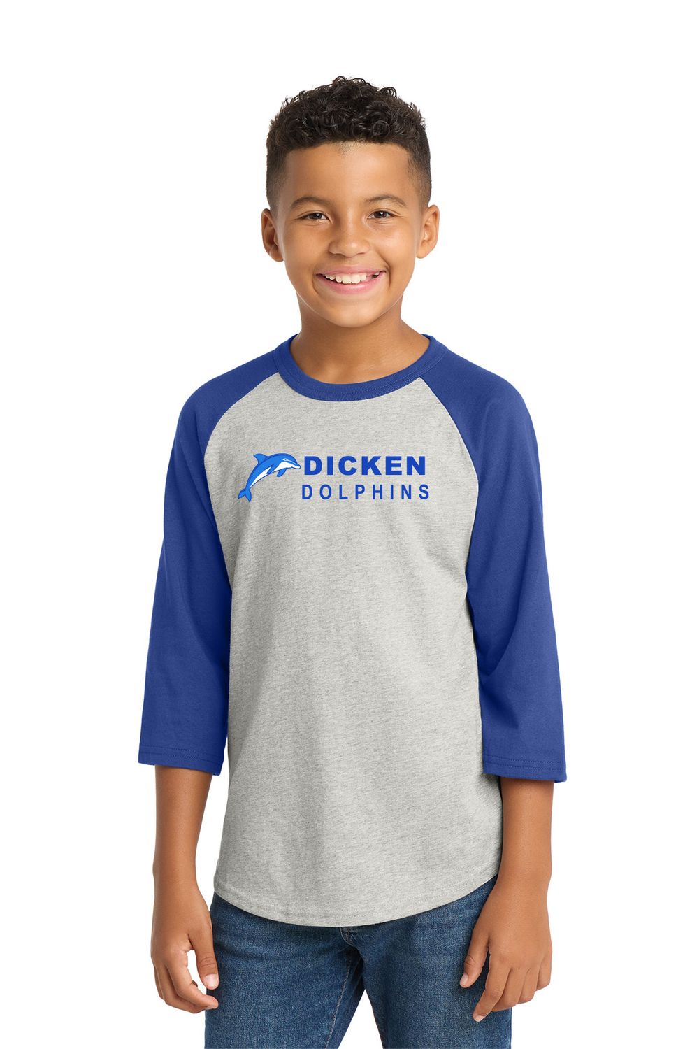 Youth Unisex Cotton Baseball Tee- Royal/Grey, Royal/White