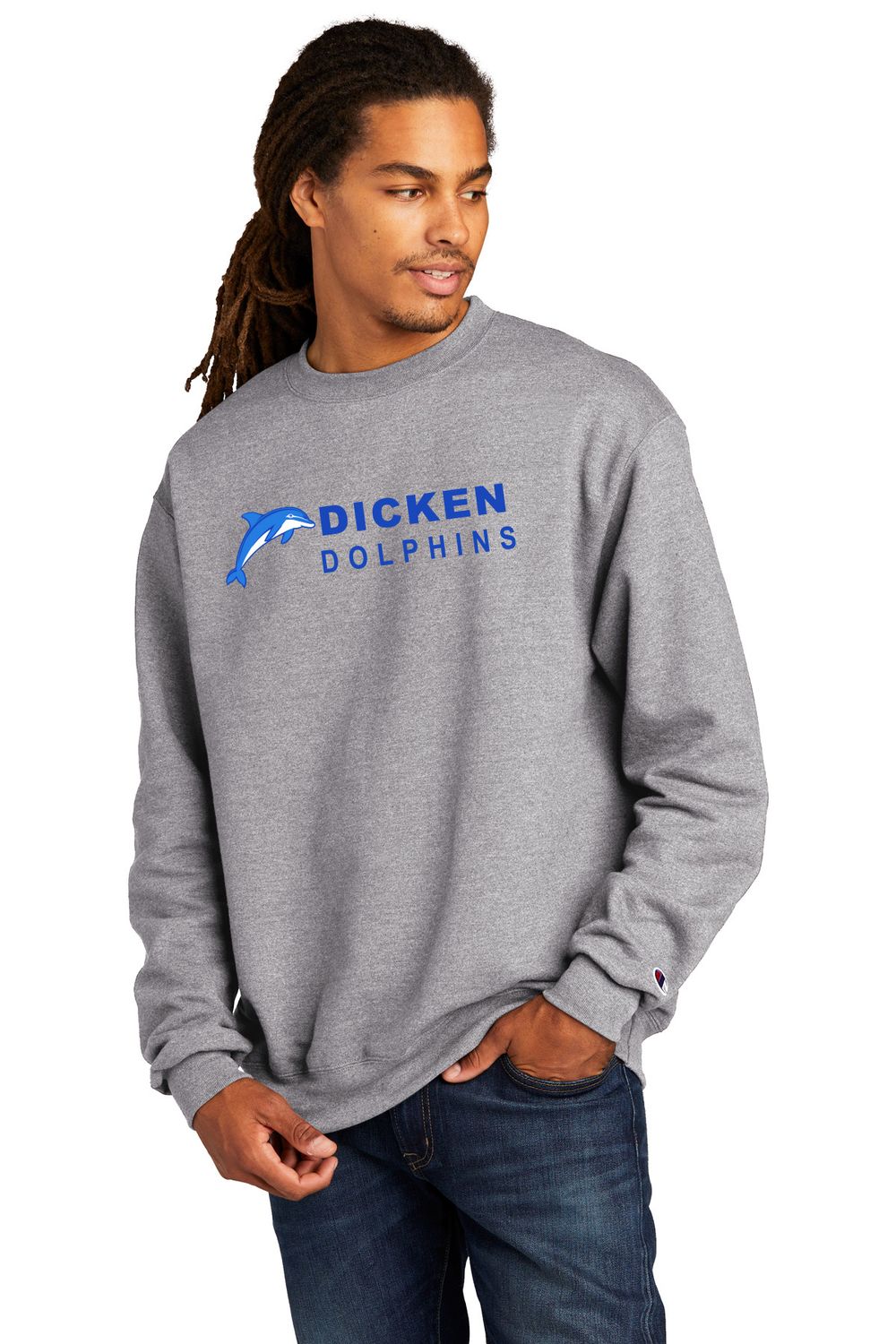 Adult Unisex Champion Eco Fleece Crewneck Sweatshirt- Steel,  White