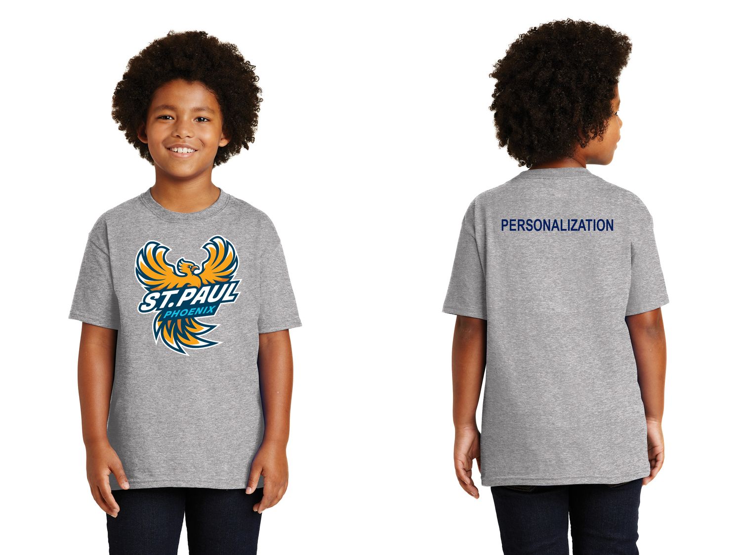 Youth Unisex Cotton Tee: Navy, Grey
