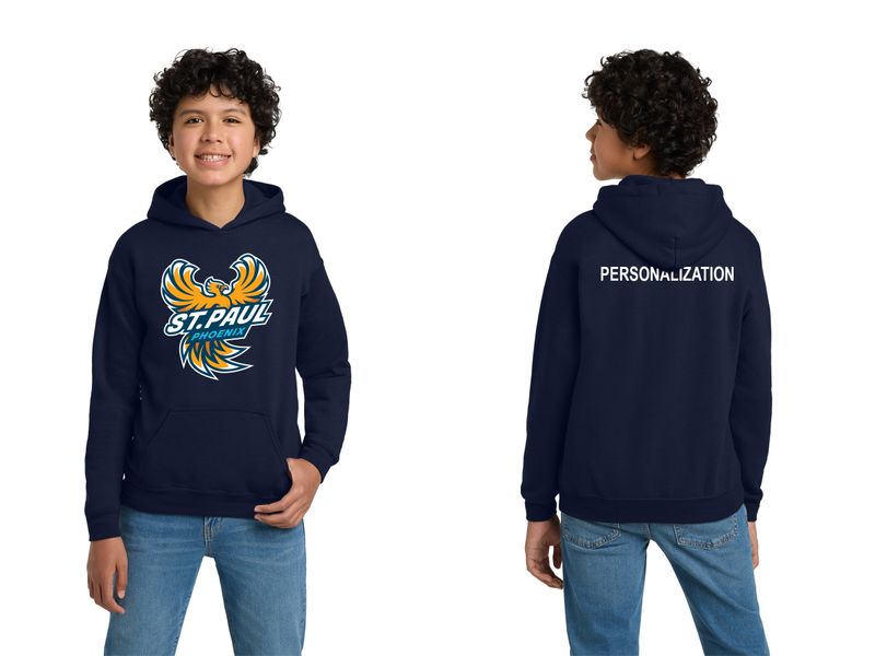Youth Unisex Cotton Hooded Sweatshirt: Grey, Navy