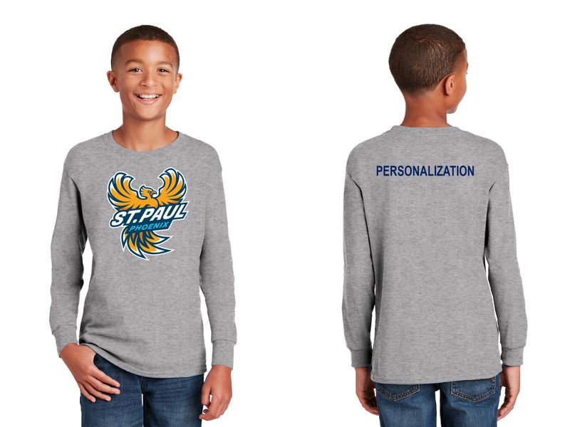 Youth Unisex Cotton Long Sleeve Tee-Navy, Grey
