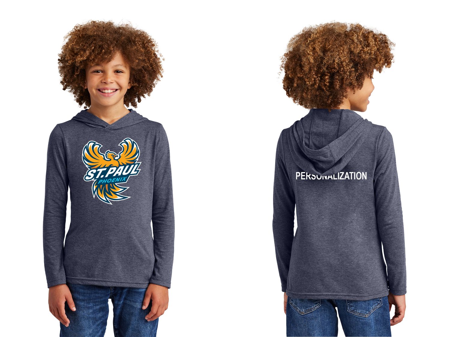 Youth Lightweight Long Sleeve Hoodie - Grey, Navy