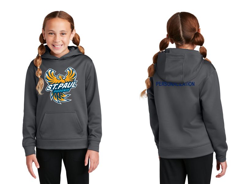 Youth Performance Fleece Hooded Sweatshirt- Navy, Grey
