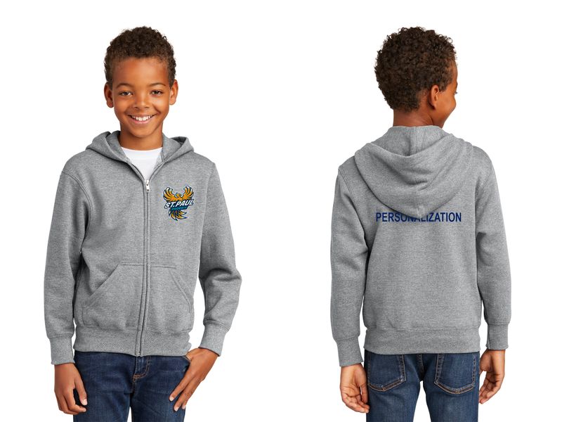 Youth Fleece Full-Zip Hooded Sweatshirt: Navy, Heather Grey