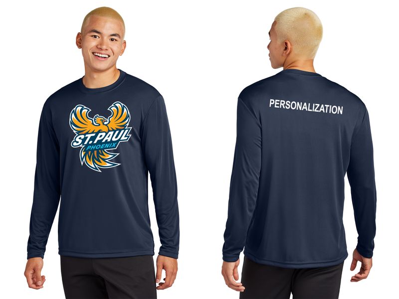 Adult Unisex Performance Long Sleeve Tee: Navy, Silver