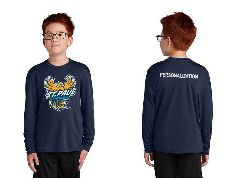 Youth Unisex Performance Long Sleeve Tee: Navy, Silver