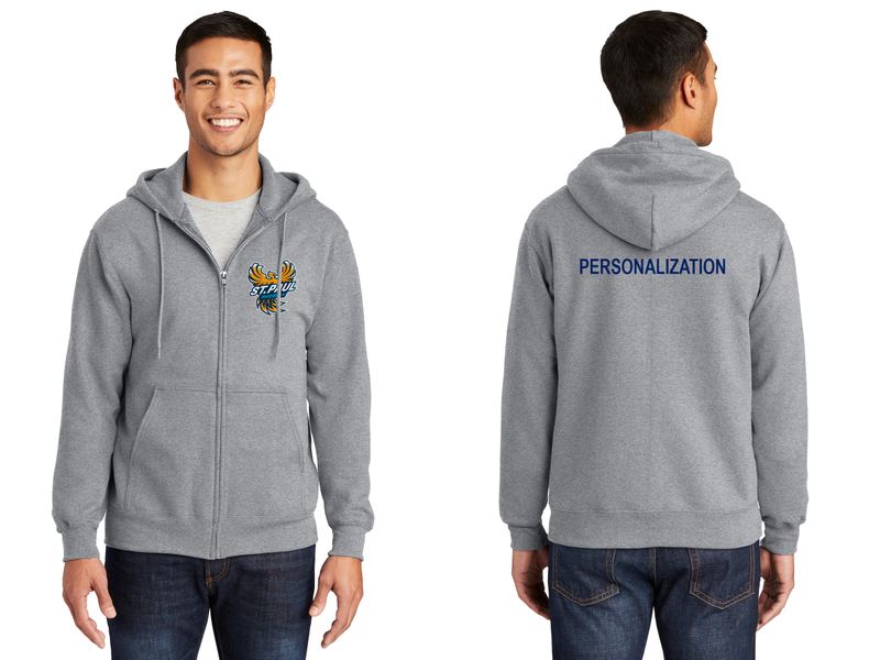 Fleece Full-Zip Hooded Sweatshirt - Navy,  Heather Grey