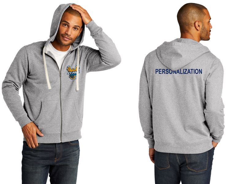 Adult Fleece Full Zip Hoodie-  Light Heather Grey, Navy