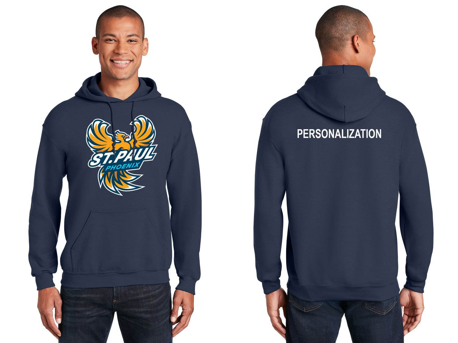 Adult Unisex Cotton Hooded Sweatshirt:  Navy, Grey