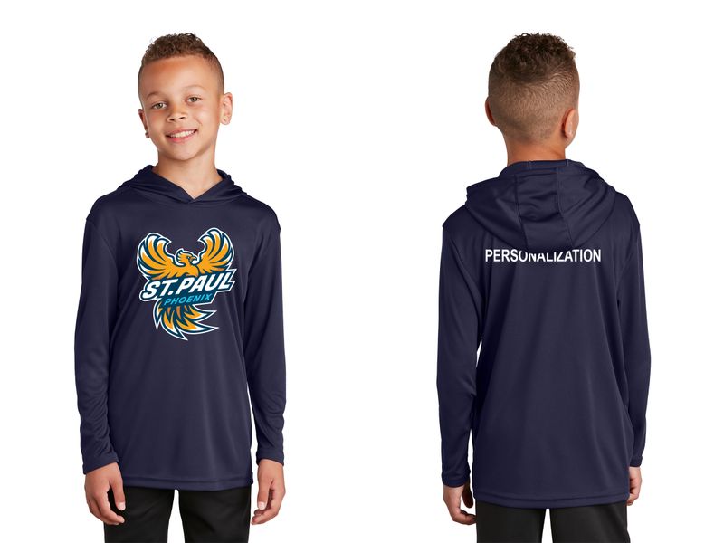 Youth Performance Hooded Pullover-Navy, Dark Grey
