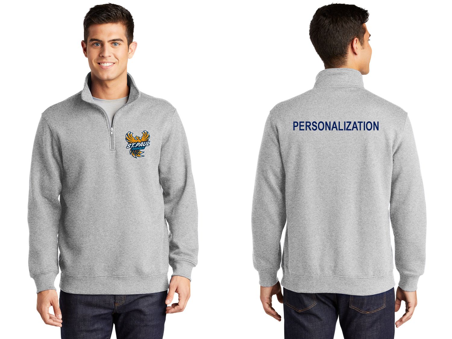 Men's Sport-Tek 1/4 Zip Sweatshirt-Navy,  Light Grey
