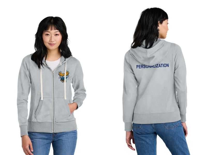 District Women's Re-Fleece Full-Zip Hoodie-Light Grey, Navy