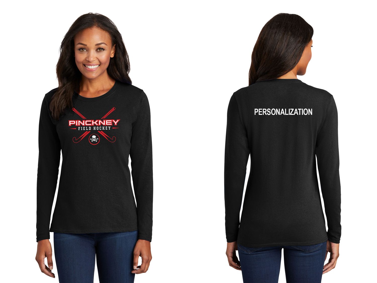 Ladies Long Sleeve Core Cotton Tee - Black, Red