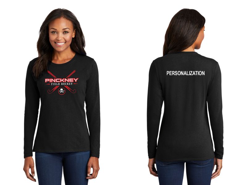 Ladies Long Sleeve Core Cotton Tee - Black, Red
