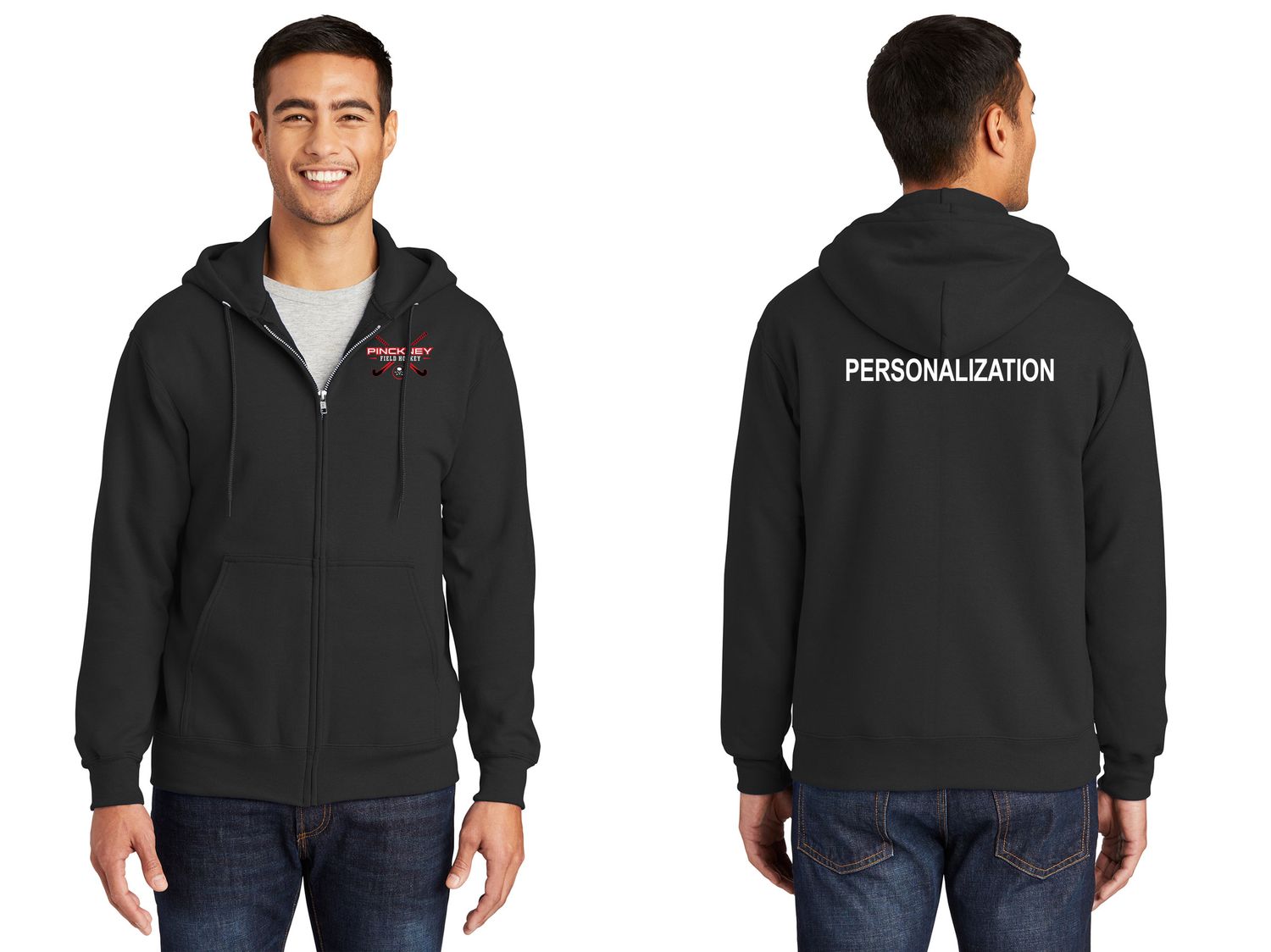 Adult Fleece Full-Zip Hooded Sweatshirt- Black, Red