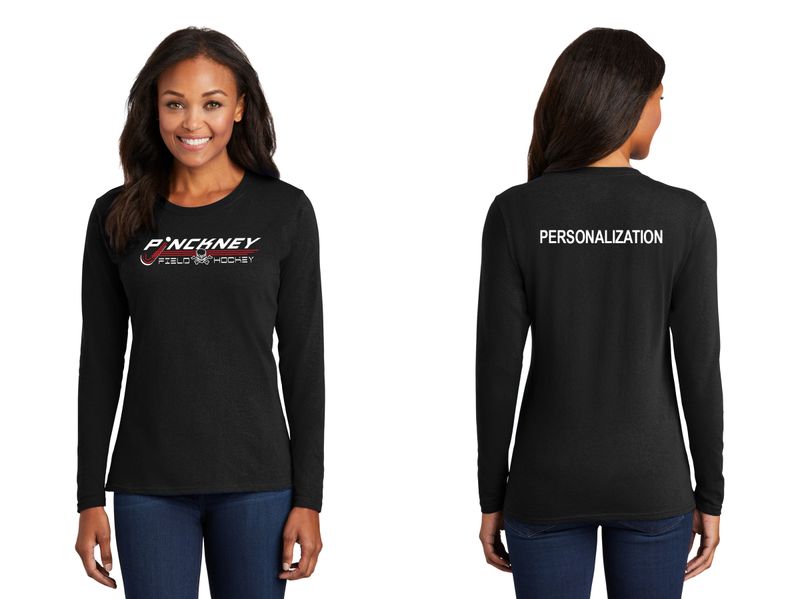 Ladies Long Sleeve Core Cotton Tee - Black, Red