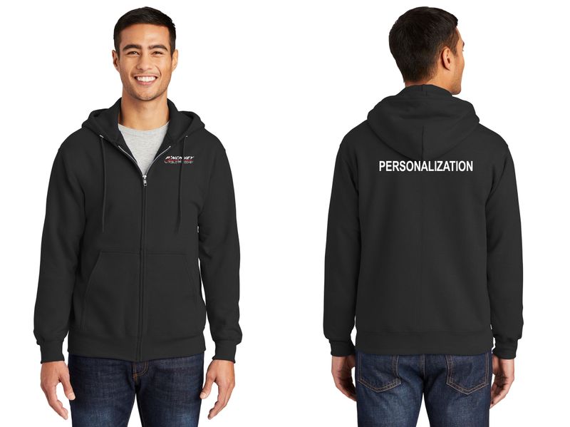 Adult Fleece Full-Zip Hooded Sweatshirt- Black, Red