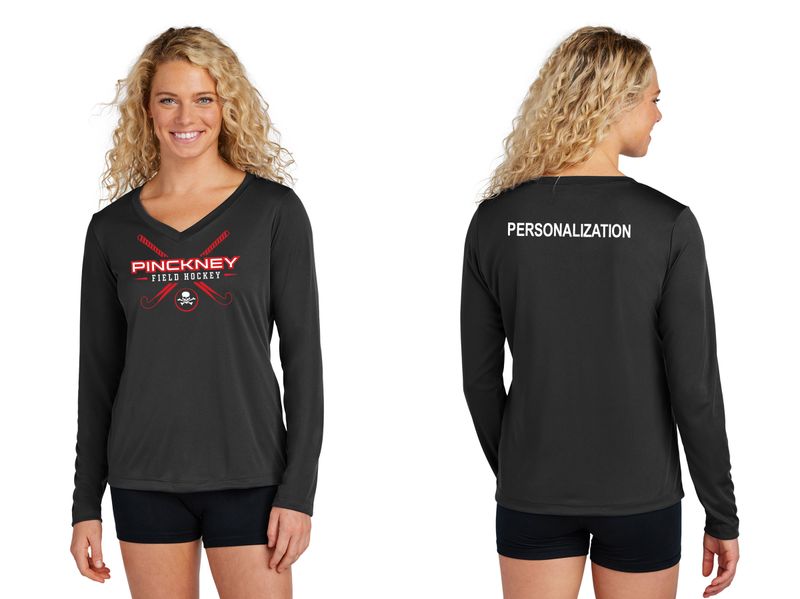 Ladies Long Sleeve Performance Tee- Black, Red