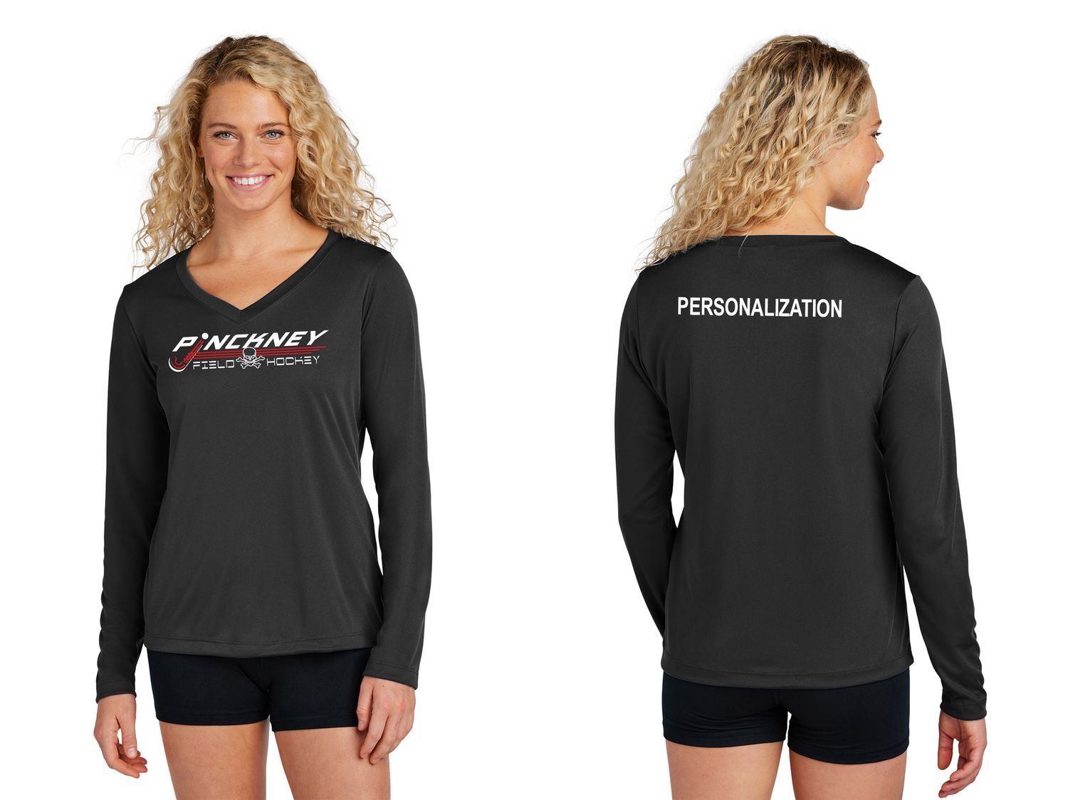 Ladies Long Sleeve Performance Tee- Black, Red