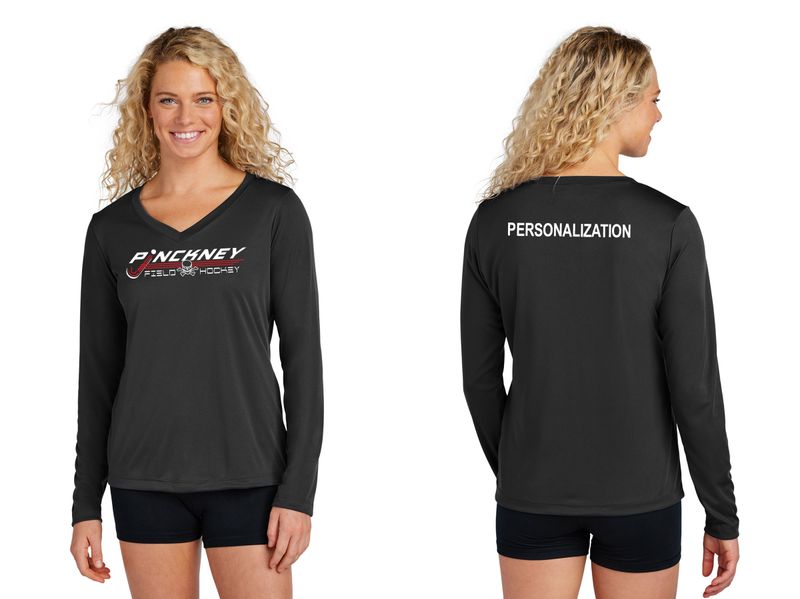 Ladies Long Sleeve Performance Tee- Black, Red