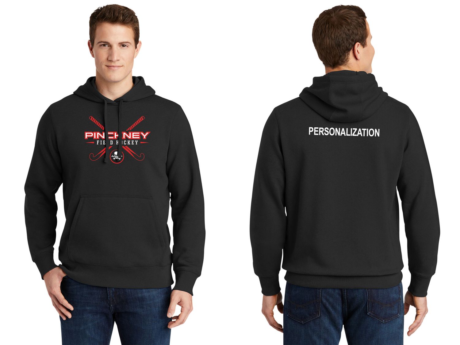 Adult Pullover Hooded Sweatshirt- Black, Red