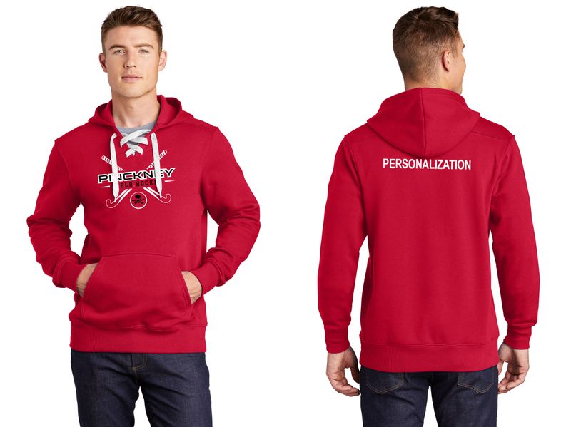Unisex Lace Up Pullover Hooded Sweatshirt-Black, Red