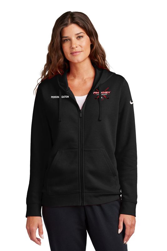 Nike Ladies Club Fleece Sleeve Swoosh Full-Zip Hoodie- Black