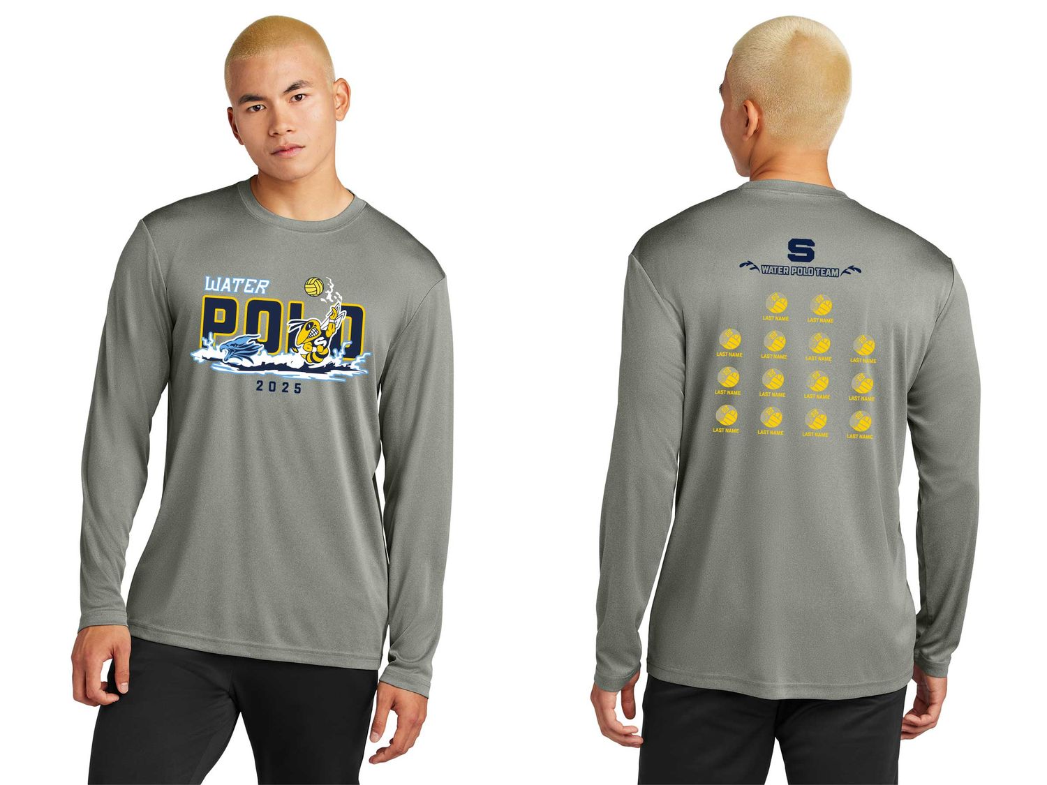 Adult Long Sleeve Performance T-shirt- Navy, White, Grey