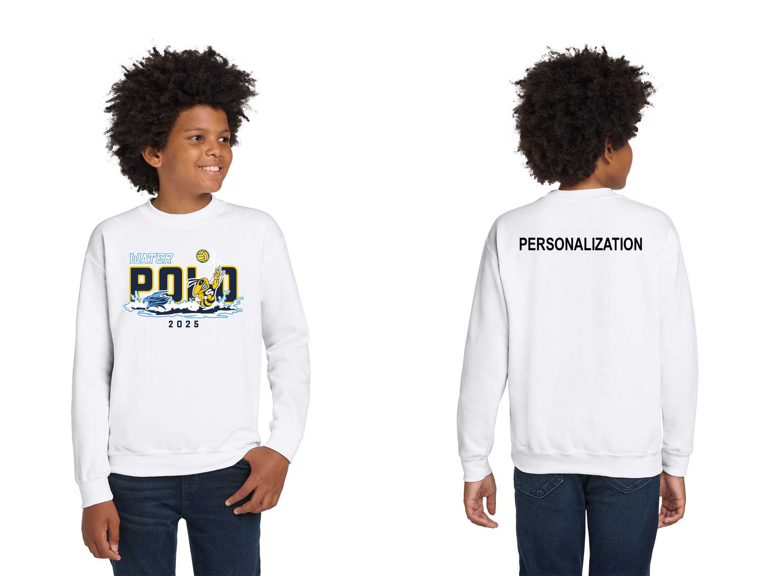 Youth Cotton Crewneck Sweatshirt- Navy, White, Sport Grey