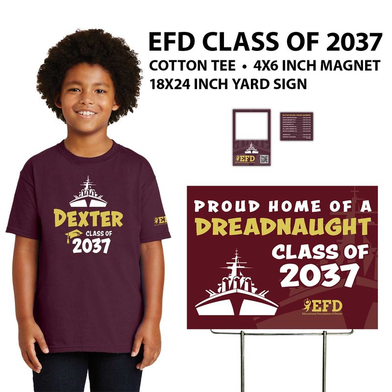 2037 KIT for First Grade - Includes Maroon Youth Cotton Short Sleeve Tee, Yard Sign, Magnet