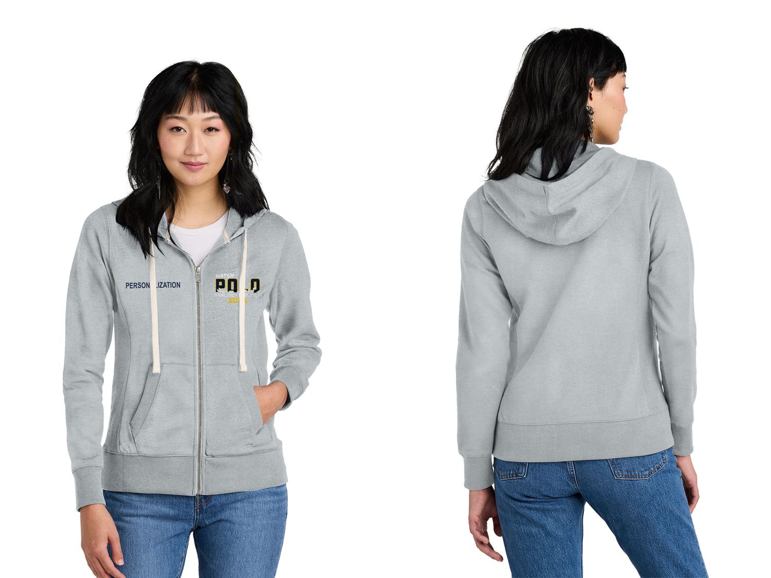 District Women's Re-Fleece Full-Zip Hoodie-Navy, Light Grey