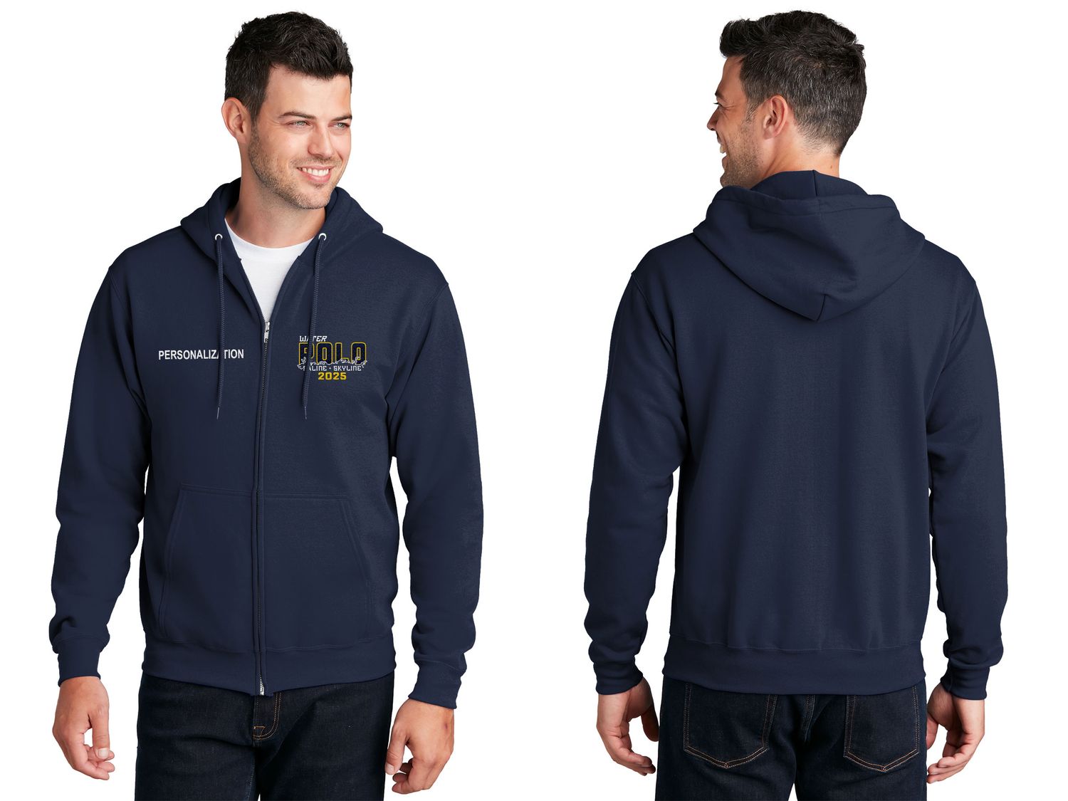 Unisex Core Fleece Full-Zip Hooded Sweatshirt - Athletic Grey, White, Navy Unisex Core Fleece Full-Zip Hooded Sweatshirt - Athletic Grey, White, Navy