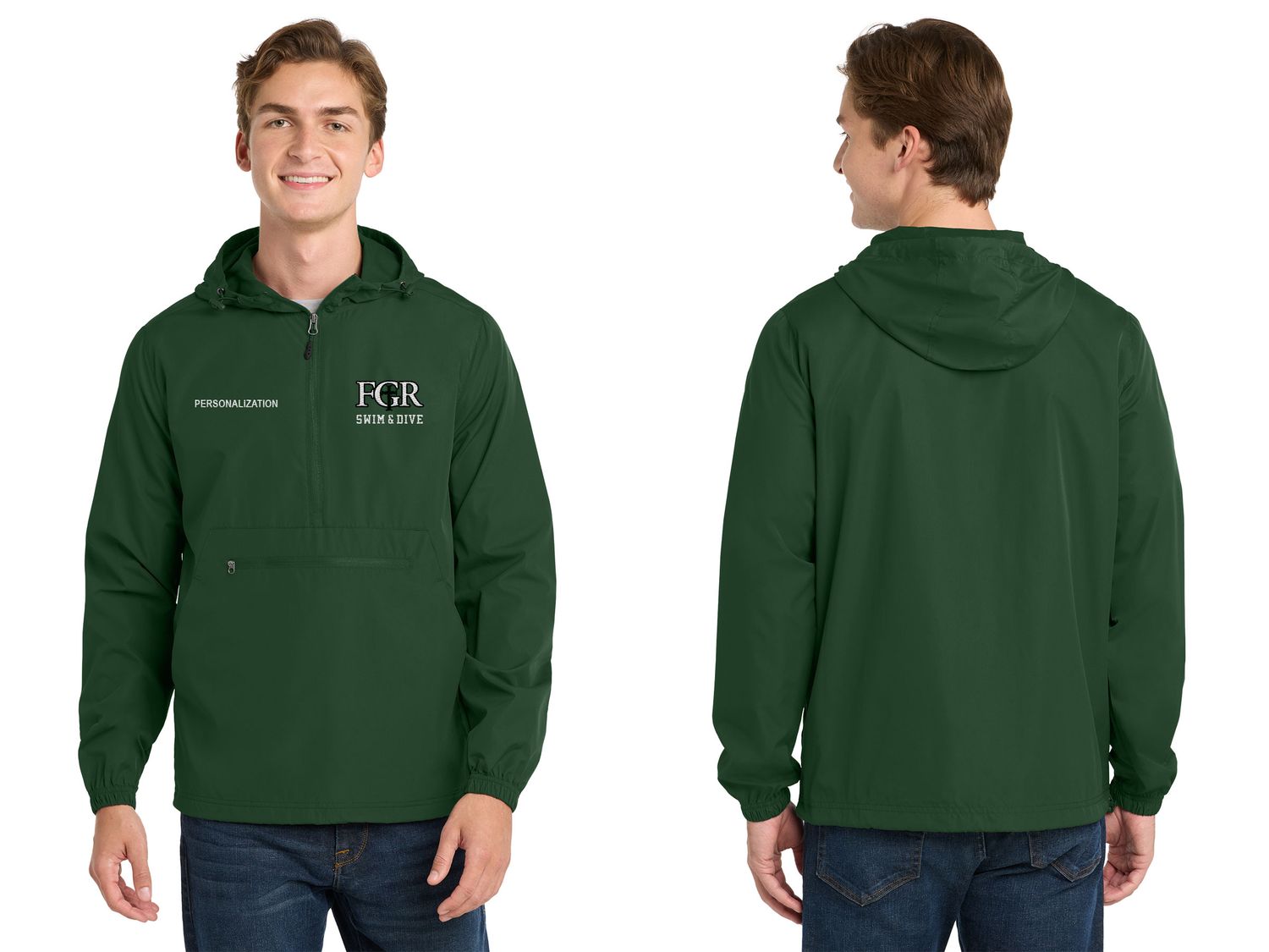 Zipped Pocket Anorak Jacket -Black, White, Forest Green