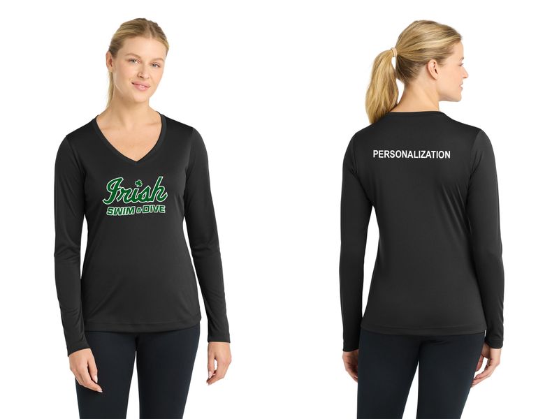 Ladies Long Sleeve Performance Shirt -Black, White, Forest Green