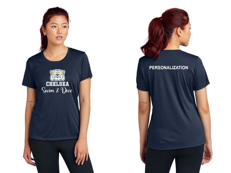 Ladies Performance Tee-Navy, Silver, White