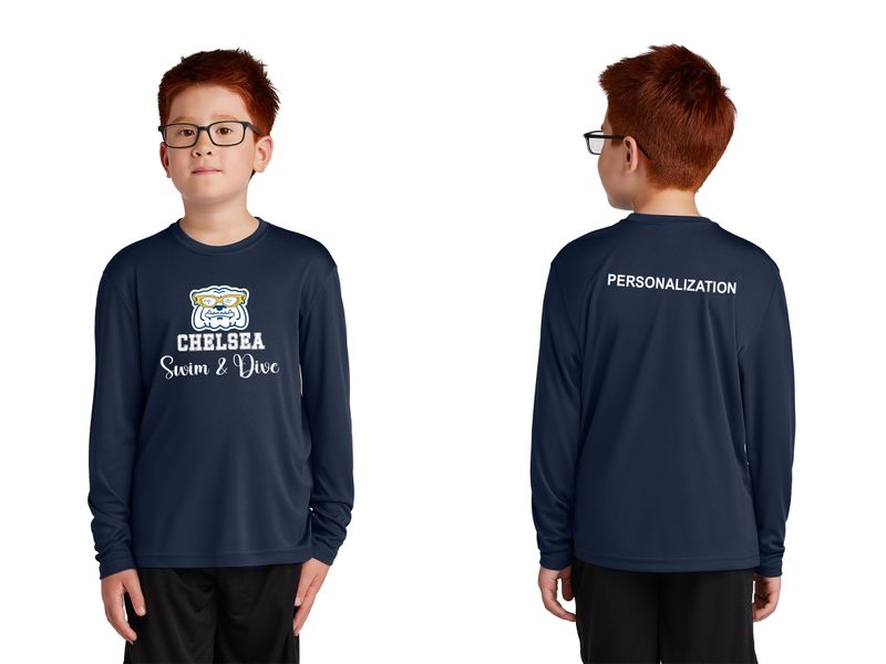Youth Long Sleeve Performance Tee-Navy, Silver, White