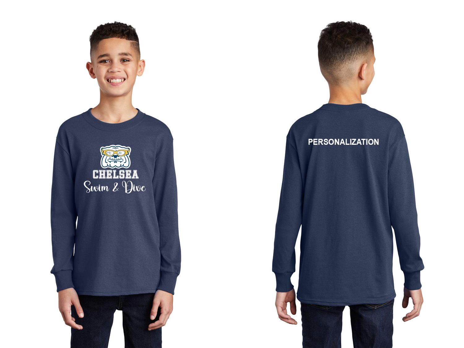 Youth Long Sleeve Core Cotton Tee-Navy, Grey, White