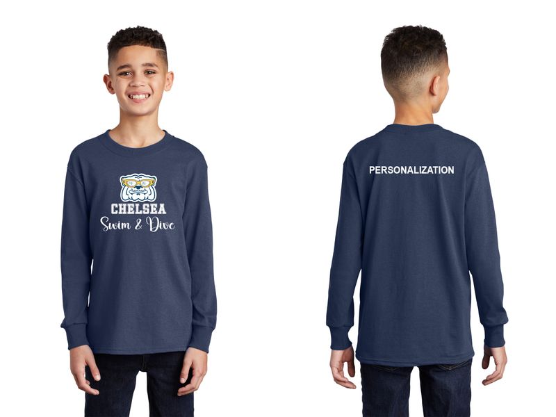 Youth Long Sleeve Core Cotton Tee-Navy, Grey, White