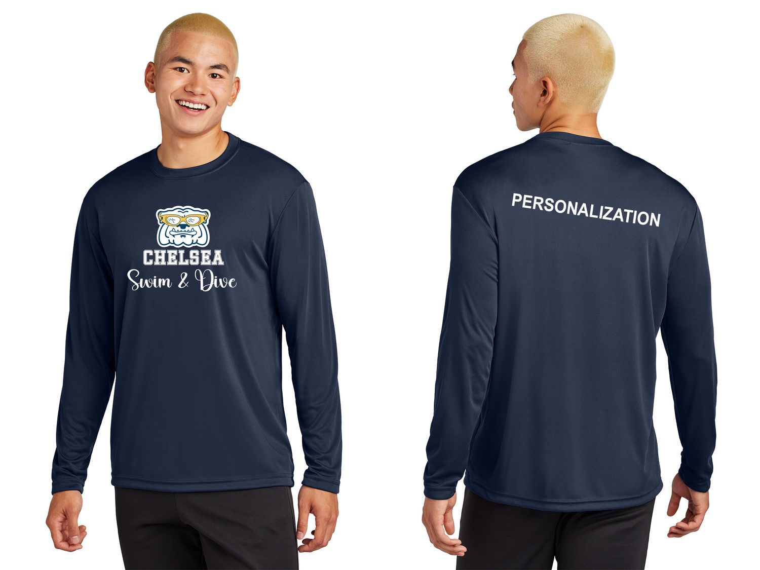 Adult Unisex Performance Long Sleeve Tee-Navy, Silver, White