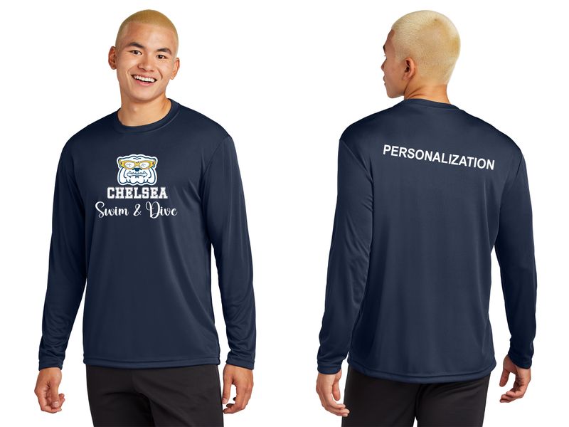 Adult Unisex Performance Long Sleeve Tee-Navy, Silver, White